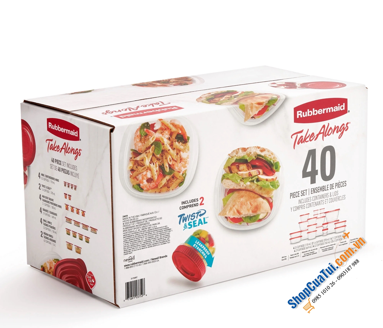 Hộp đựng thực phẩm Rubbermaid TakeAlongs 40 món (20 Hộp) màu đỏ Ruby - Made in USA