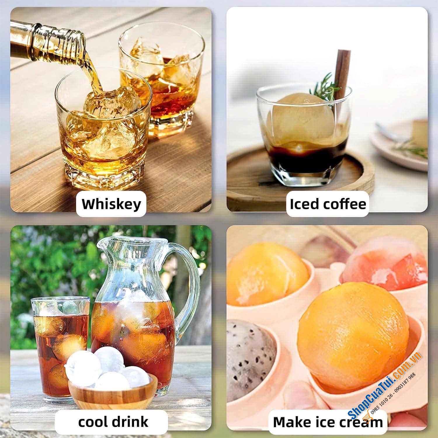 Sét 2 khay làm đá viên tròn cỡ lớn Generic.