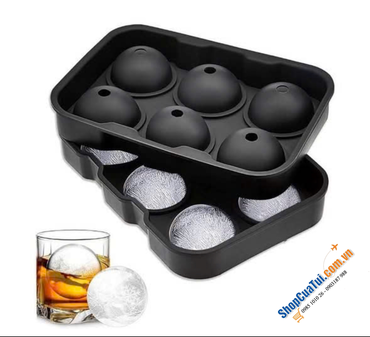 Sét 2 khay làm đá viên tròn cỡ lớn Generic.