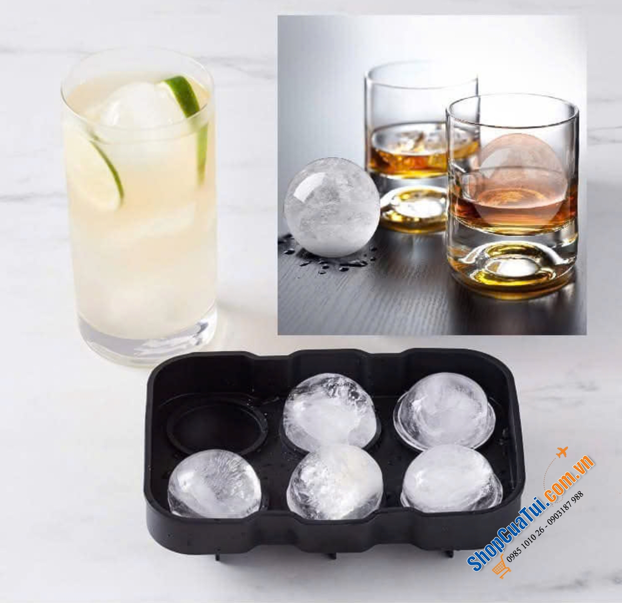Sét 2 khay làm đá viên tròn cỡ lớn Generic.